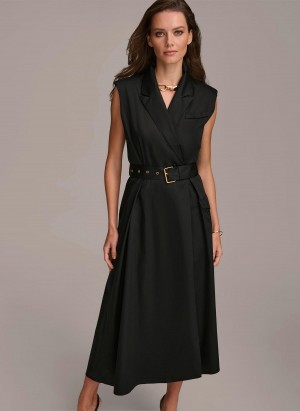 Donna Karan Belted Asymmetrical Dress Black | NZ_DK33731