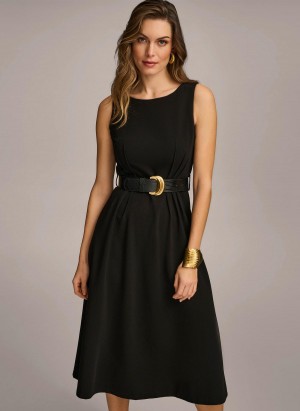 Donna Karan Belted Midi Dress Black | NZ_DK30169