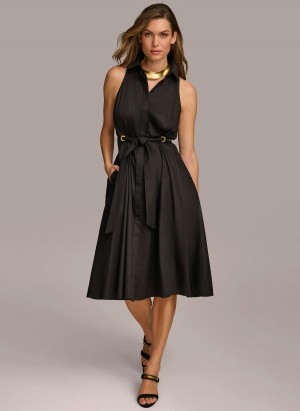 Donna Karan Cotton Shirt Dress Black | NZ_DK39180