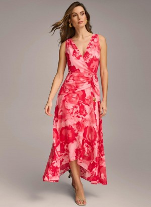 Donna Karan Floral Midi Dress Pink | NZ_DK88825