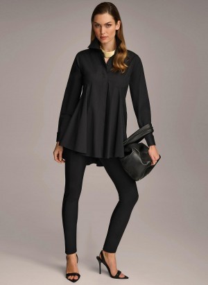 Donna Karan Long Sleeve A-line Tunic Sweaters and Tops Black | NZ_DK41858