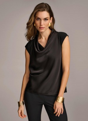 Donna Karan Sleeveless Cowl Neck Sweaters and Tops Black | NZ_DK21522