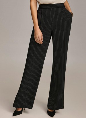 Donna Karan Wide Leg Pinstripe Pants Black | NZ_DK63710