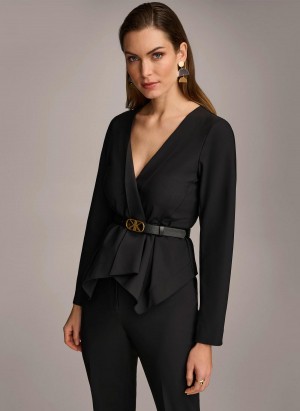 Donna Karan Wrap Jacket With Belt Sweaters and Tops Black | NZ_DK10655