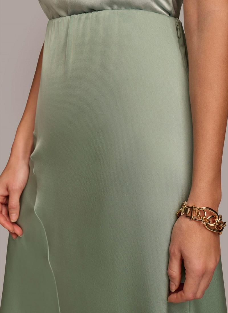 Donna Karan Asymmetrical Flare Hem Skirt Green | NZ_DK44616