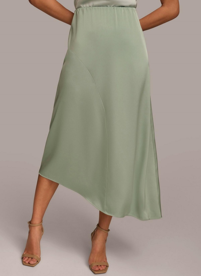 Donna Karan Asymmetrical Flare Hem Skirt Green | NZ_DK44616