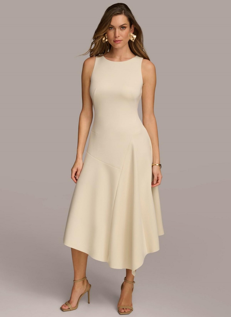 Donna Karan Asymmetrical Midi Dress White | NZ_DK58965