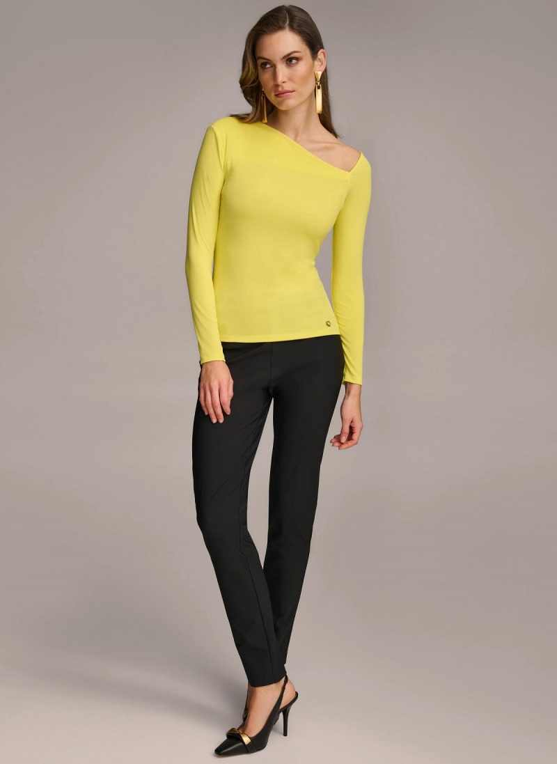 Donna Karan Asymmetrical Neckline Fitted Sweaters and Tops Yellow | NZ_DK77194