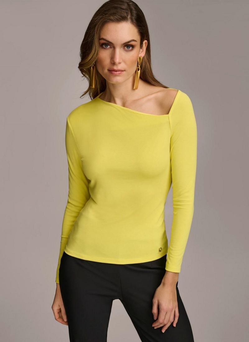 Donna Karan Asymmetrical Neckline Fitted Sweaters and Tops Yellow | NZ_DK77194