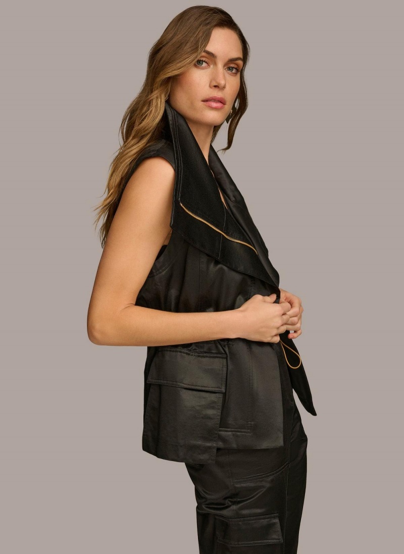 Donna Karan Belted Vest Outerwear Black | NZ_DK61197