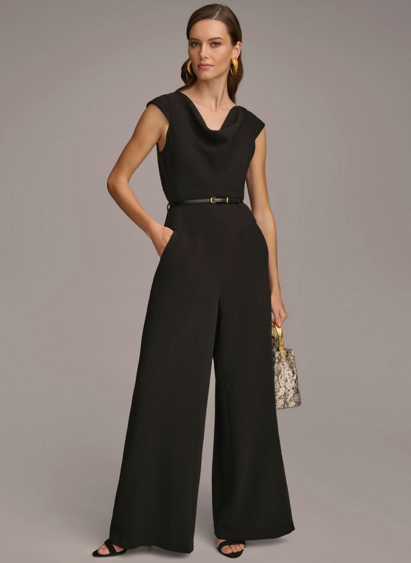 Donna Karan Belted With Pockets Jumpsuit Black | NZ_DK18380