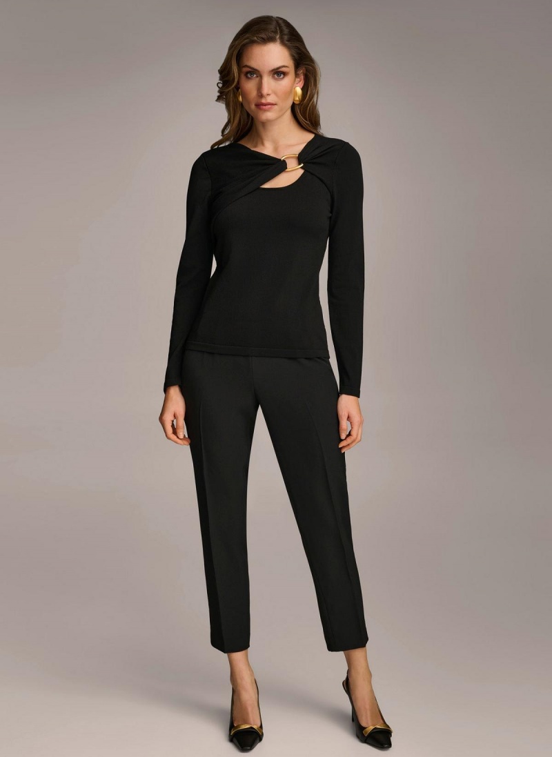 Donna Karan Buckle Hardware Sweaters and Tops Black | NZ_DK68337