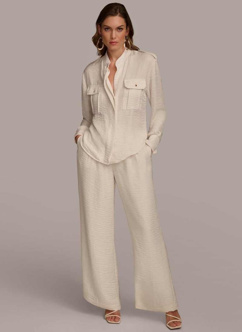 Donna Karan Button Up With Pockets Sweaters and Tops Cream | NZ_DK71954