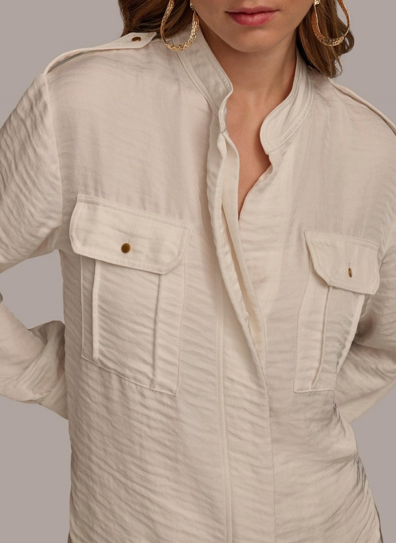 Donna Karan Button Up With Pockets Sweaters and Tops Cream | NZ_DK71954