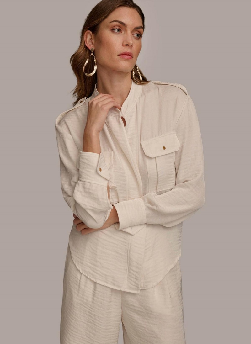 Donna Karan Button Up With Pockets Sweaters and Tops Cream | NZ_DK71954