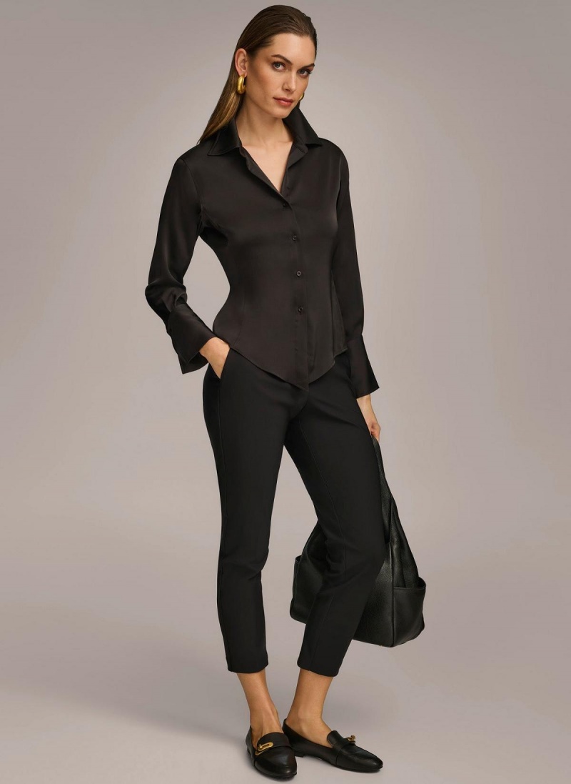 Donna Karan Collared Button Down Blouse Sweaters and Tops Black | NZ_DK22924