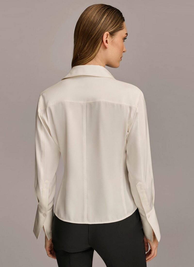 Donna Karan Collared Button Down Blouse Sweaters and Tops Cream | NZ_DK36175