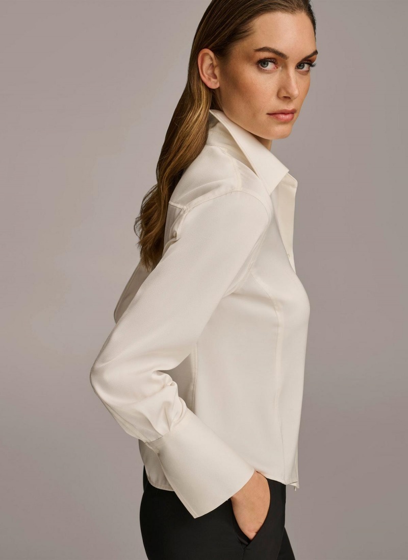 Donna Karan Collared Button Down Blouse Sweaters and Tops Cream | NZ_DK36175