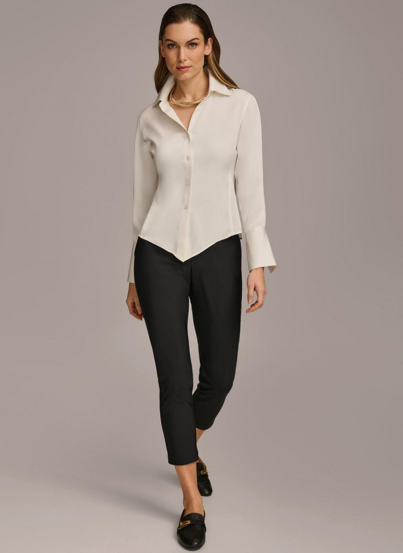 Donna Karan Collared Button Down Blouse Sweaters and Tops Cream | NZ_DK36175