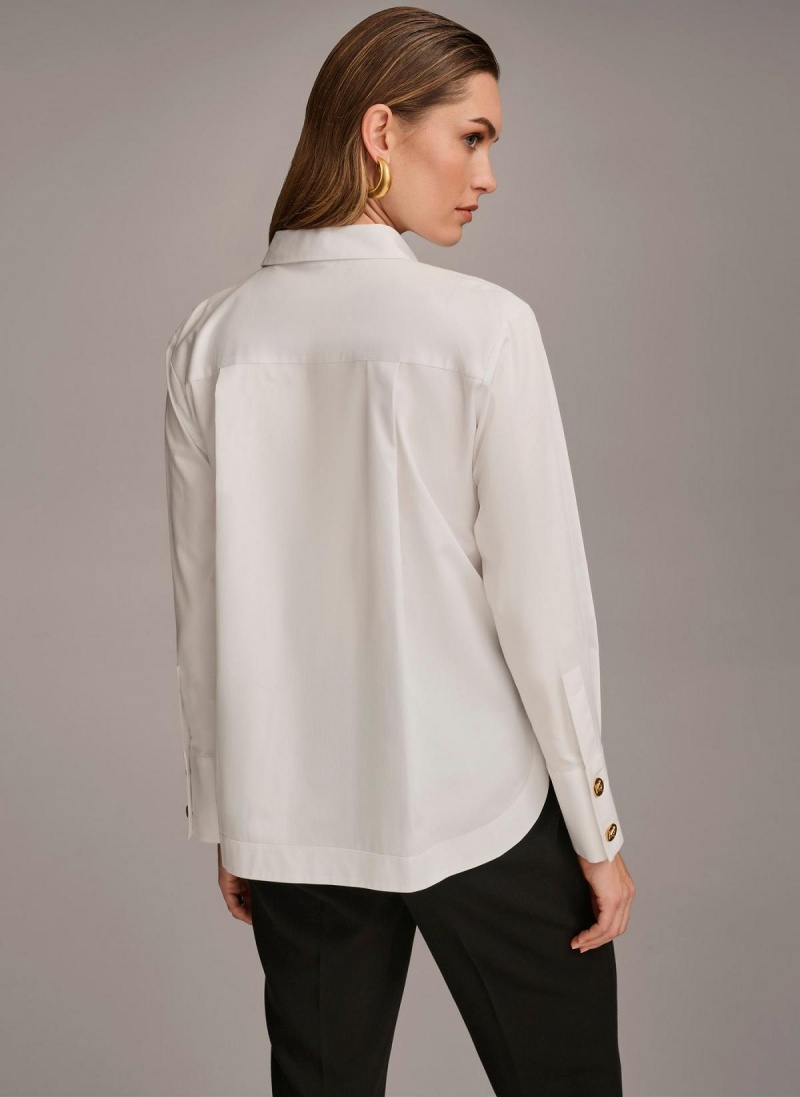 Donna Karan Cotton Collared Button Down Sweaters and Tops White | NZ_DK69118