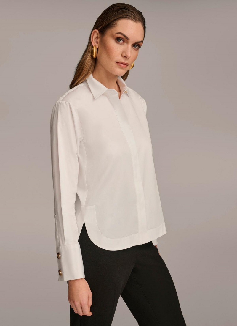 Donna Karan Cotton Collared Button Down Sweaters and Tops White | NZ_DK69118