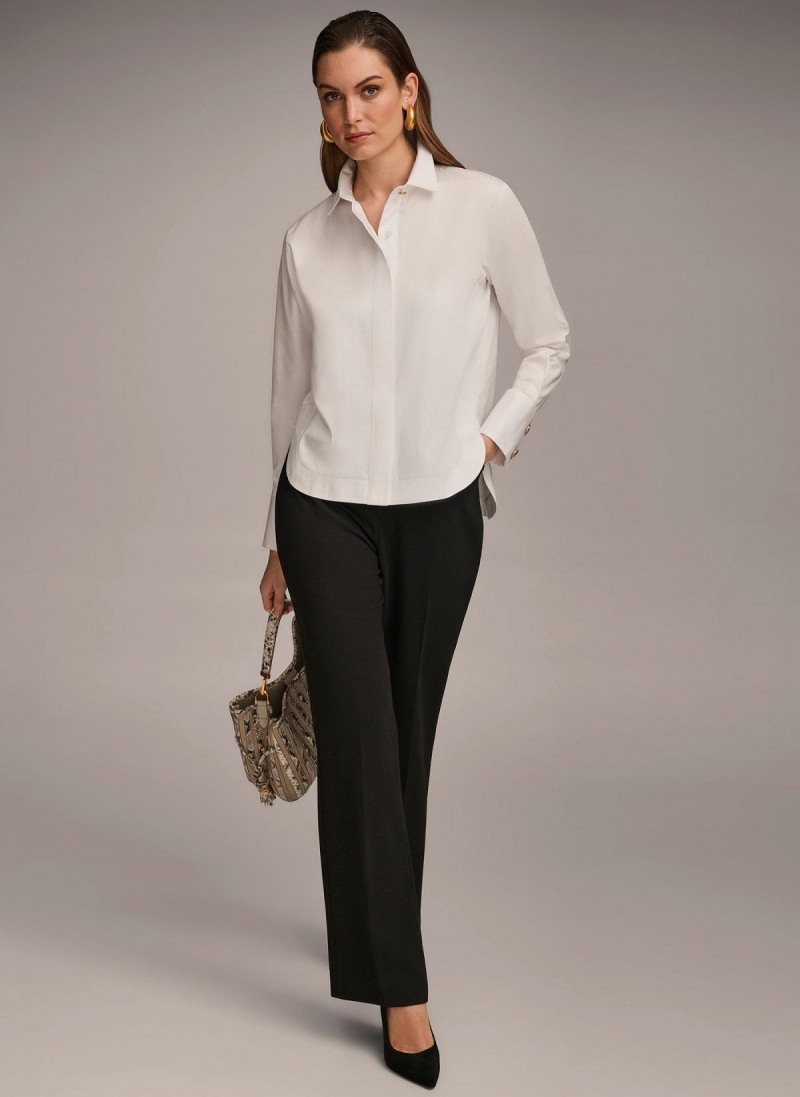 Donna Karan Cotton Collared Button Down Sweaters and Tops White | NZ_DK69118