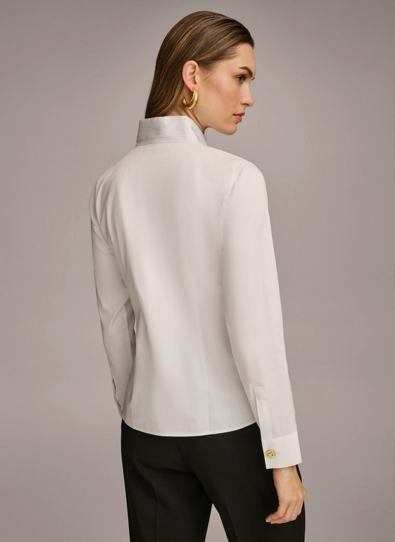 Donna Karan Cotton Notch Collar Button Down Sweaters and Tops White | NZ_DK30531