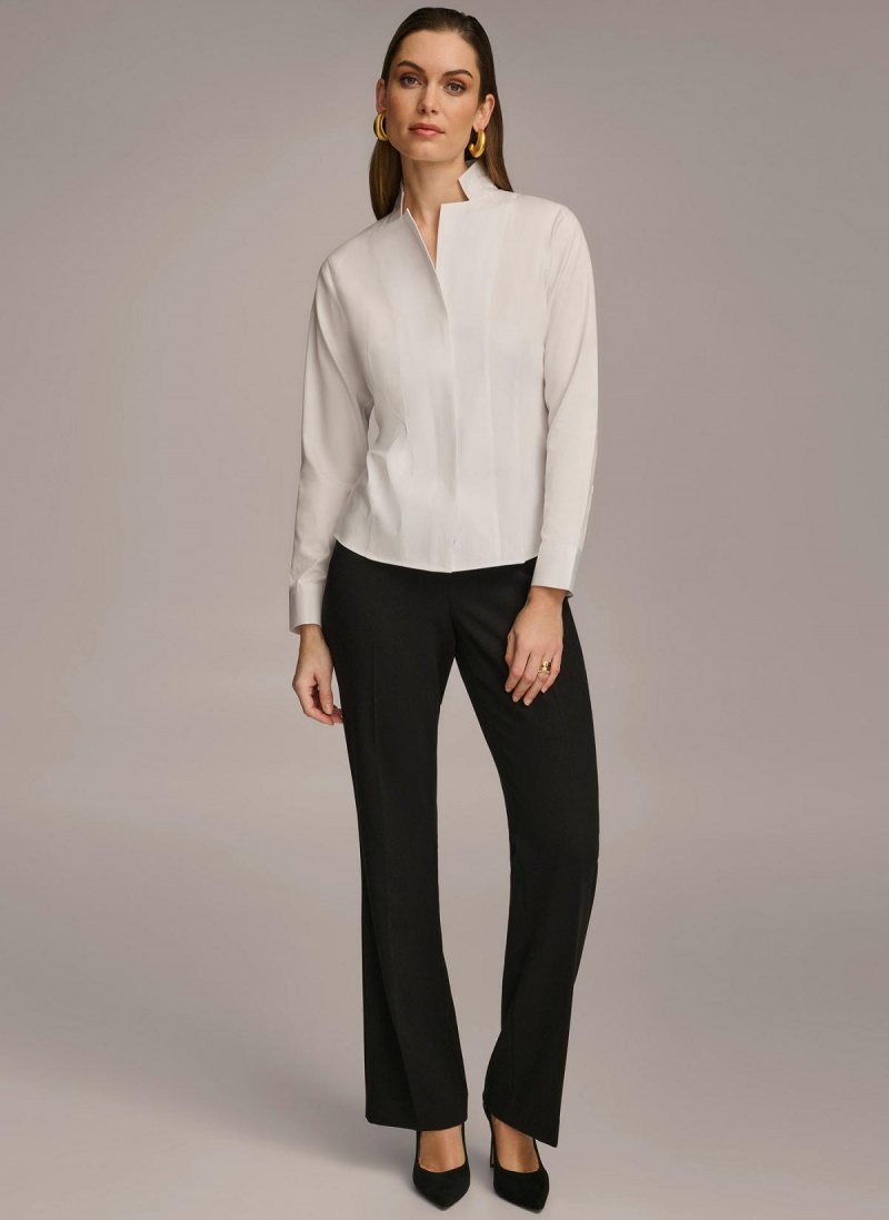 Donna Karan Cotton Notch Collar Button Down Sweaters and Tops White | NZ_DK30531