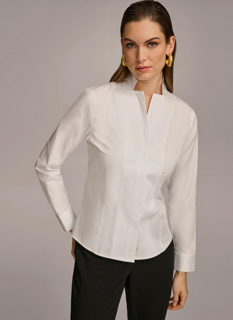 Donna Karan Cotton Notch Collar Button Down Sweaters and Tops White | NZ_DK30531