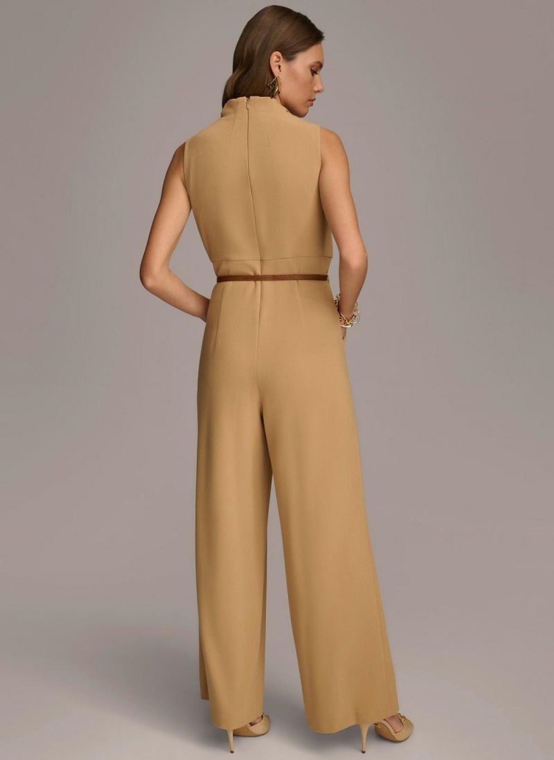 Donna Karan Cowl Neck Belted With Pockets Jumpsuit Gold | NZ_DK30062