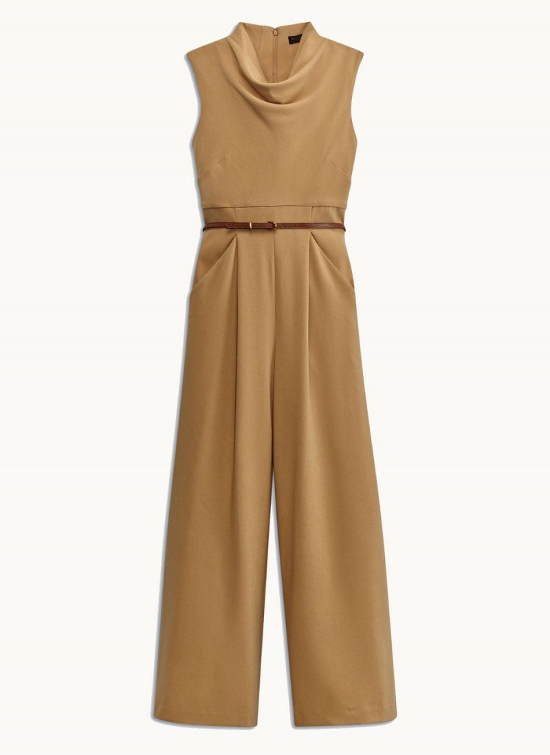 Donna Karan Cowl Neck Belted With Pockets Jumpsuit Gold | NZ_DK30062