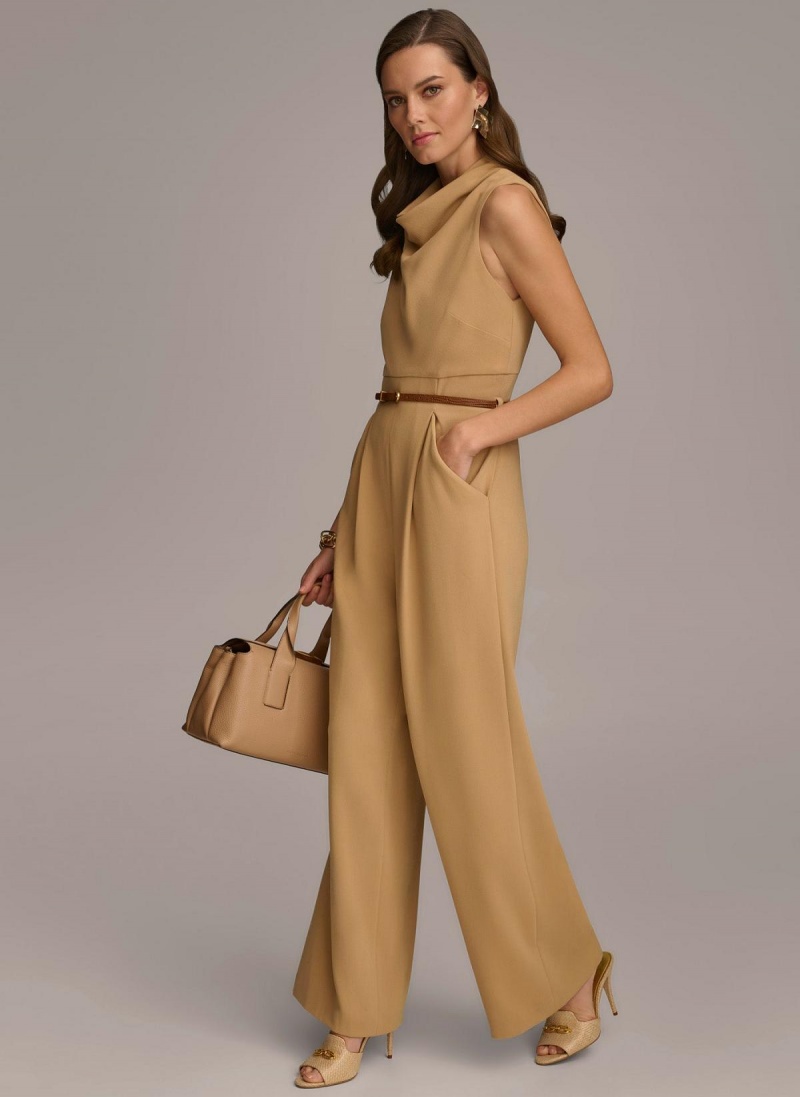 Donna Karan Cowl Neck Belted With Pockets Jumpsuit Gold | NZ_DK30062