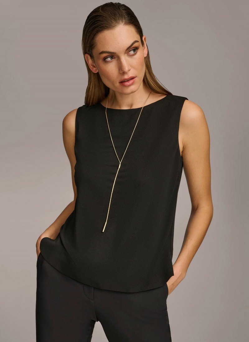 Donna Karan Crew Neck Layering Knit Sweaters and Tops Black | NZ_DK75588