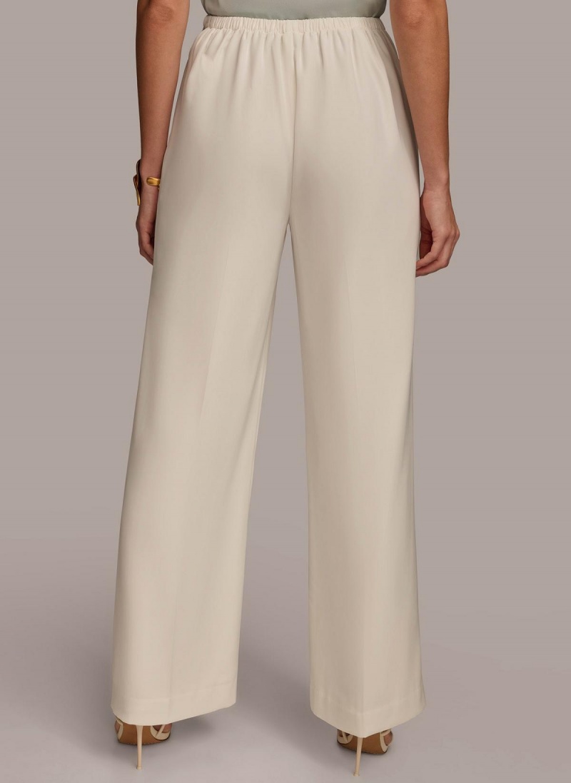 Donna Karan Flat Front Wide Leg Pants Cream | NZ_DK61953