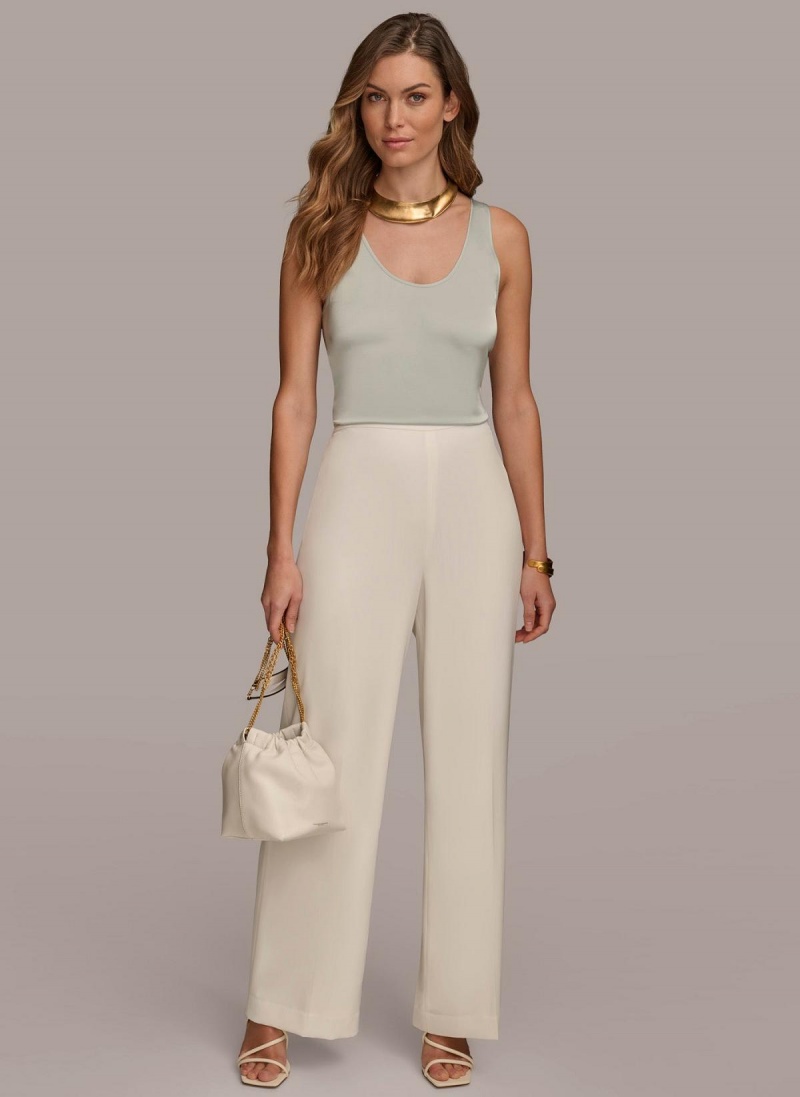 Donna Karan Flat Front Wide Leg Pants Cream | NZ_DK61953