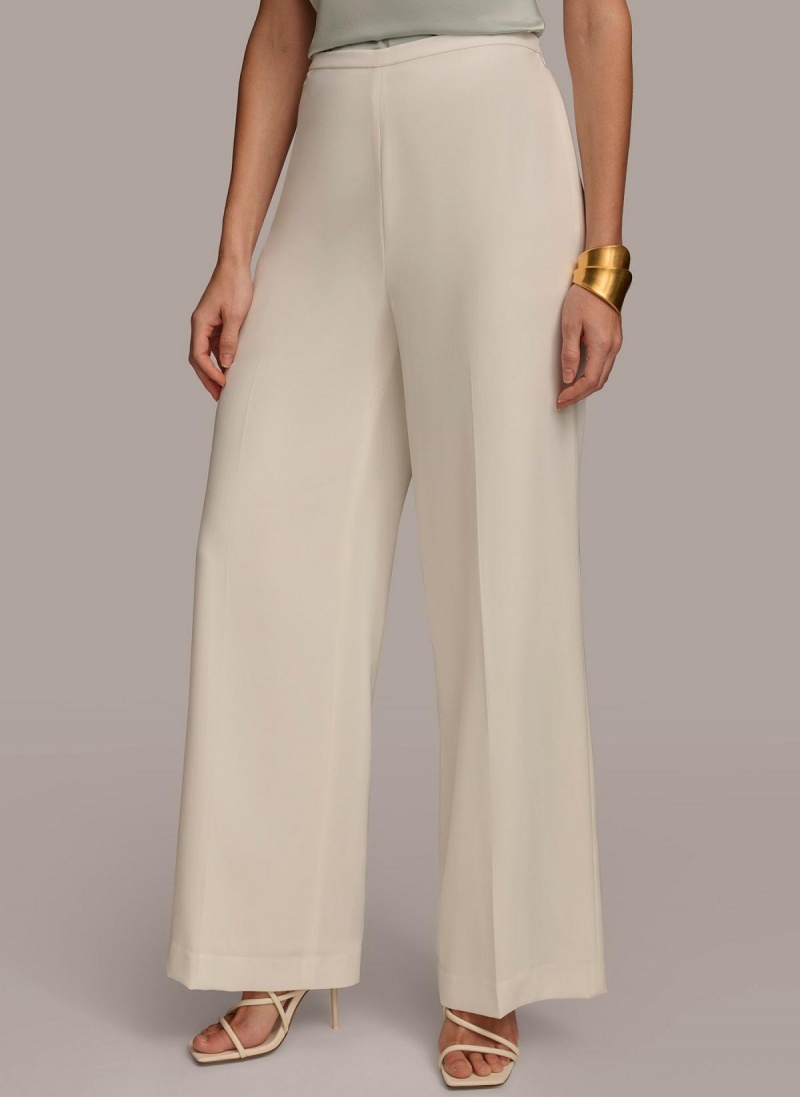 Donna Karan Flat Front Wide Leg Pants Cream | NZ_DK61953