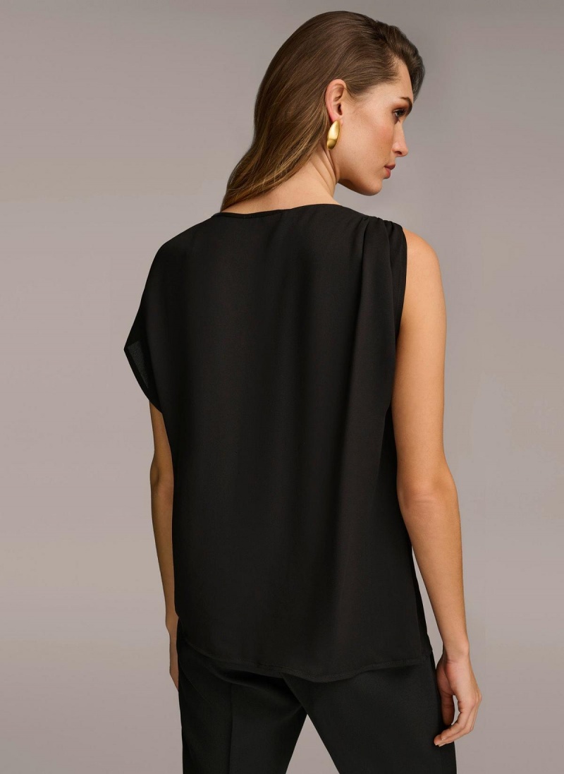 Donna Karan Gathered Hardware Shoulder Sweaters and Tops Black | NZ_DK90431