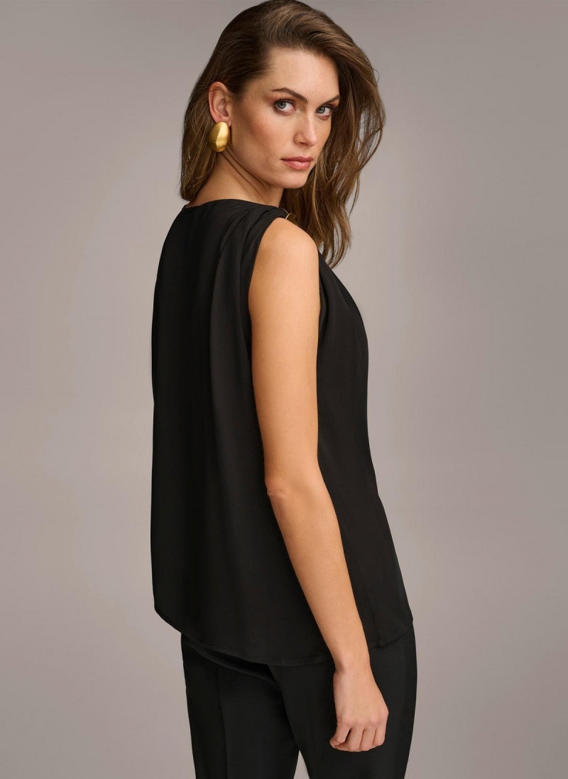 Donna Karan Gathered Hardware Shoulder Sweaters and Tops Black | NZ_DK90431