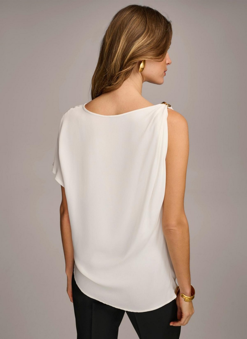 Donna Karan Gathered Hardware Shoulder Sweaters and Tops Cream | NZ_DK96144