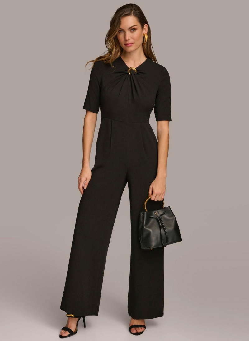 Donna Karan Half Sleeve Twist Neck Jumpsuit Black | NZ_DK25322