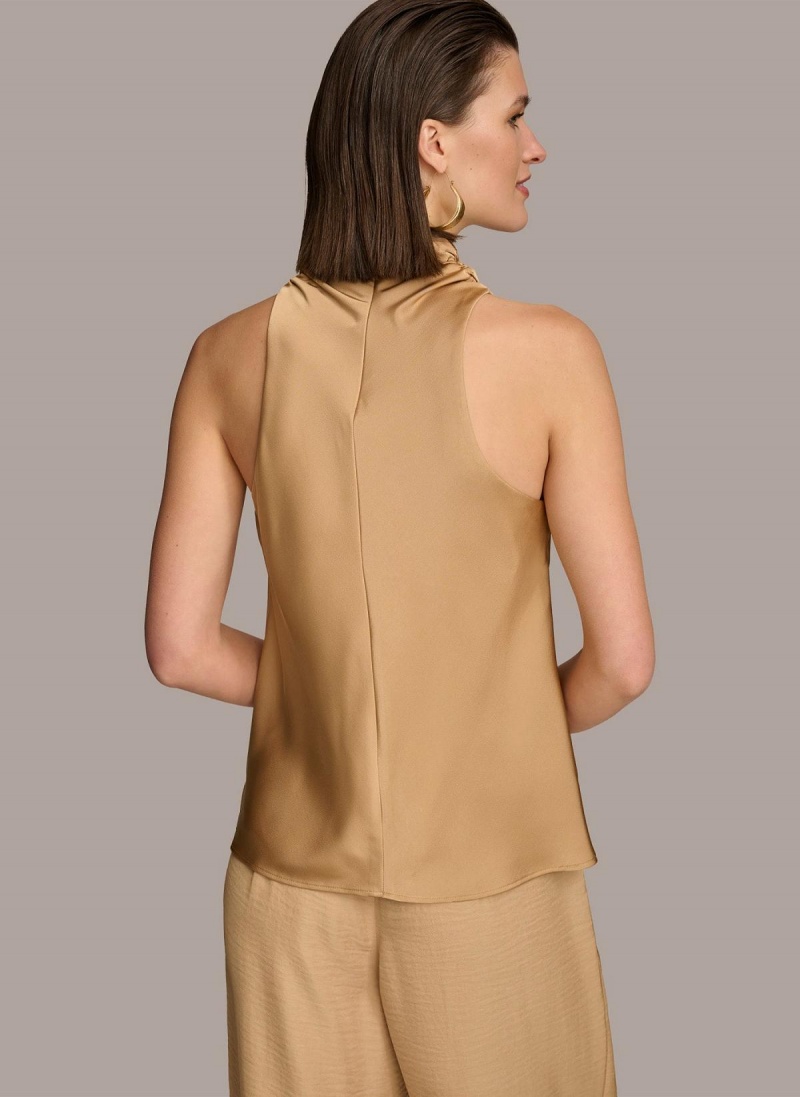 Donna Karan High Drape Neck Sweaters and Tops Gold | NZ_DK56344