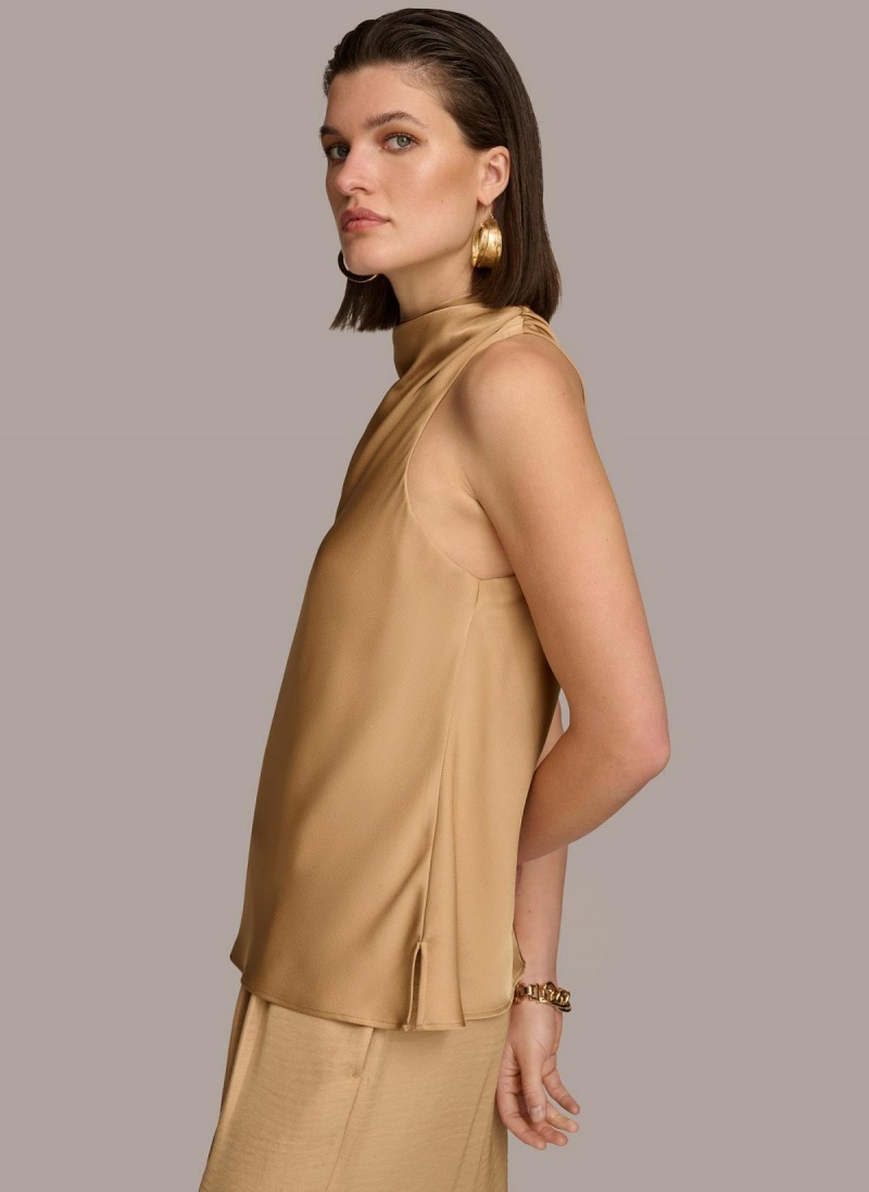 Donna Karan High Drape Neck Sweaters and Tops Gold | NZ_DK56344