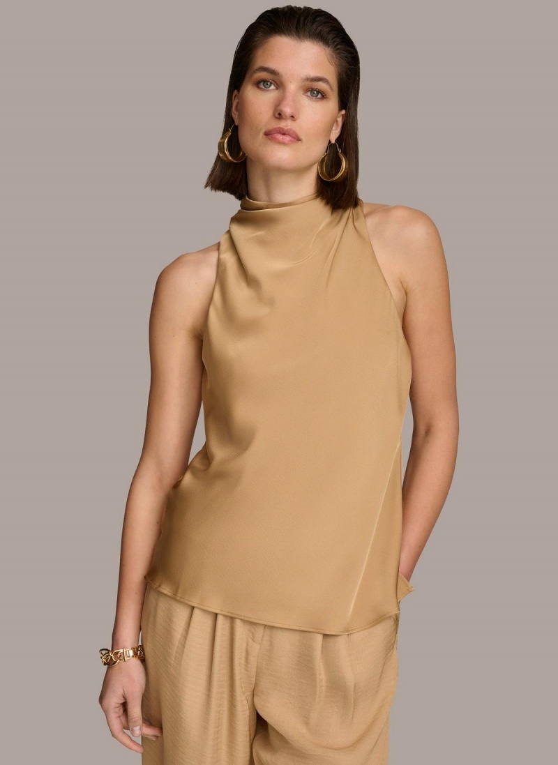 Donna Karan High Drape Neck Sweaters and Tops Gold | NZ_DK56344