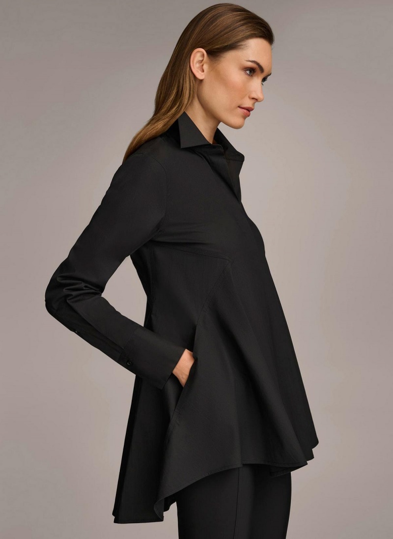 Donna Karan Long Sleeve A-line Tunic Sweaters and Tops Black | NZ_DK41858