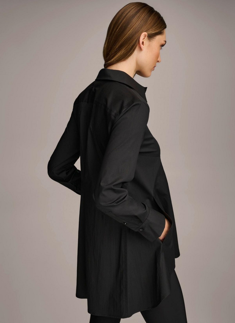 Donna Karan Long Sleeve A-line Tunic Sweaters and Tops Black | NZ_DK41858