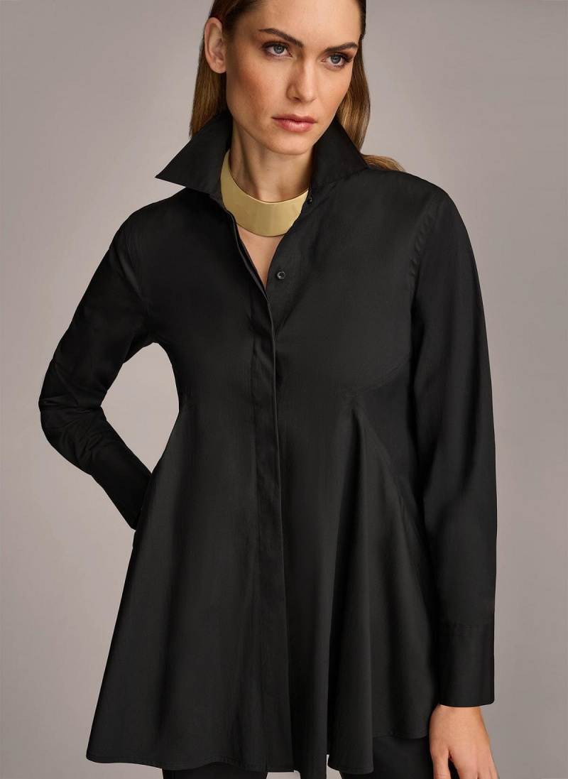 Donna Karan Long Sleeve A-line Tunic Sweaters and Tops Black | NZ_DK41858