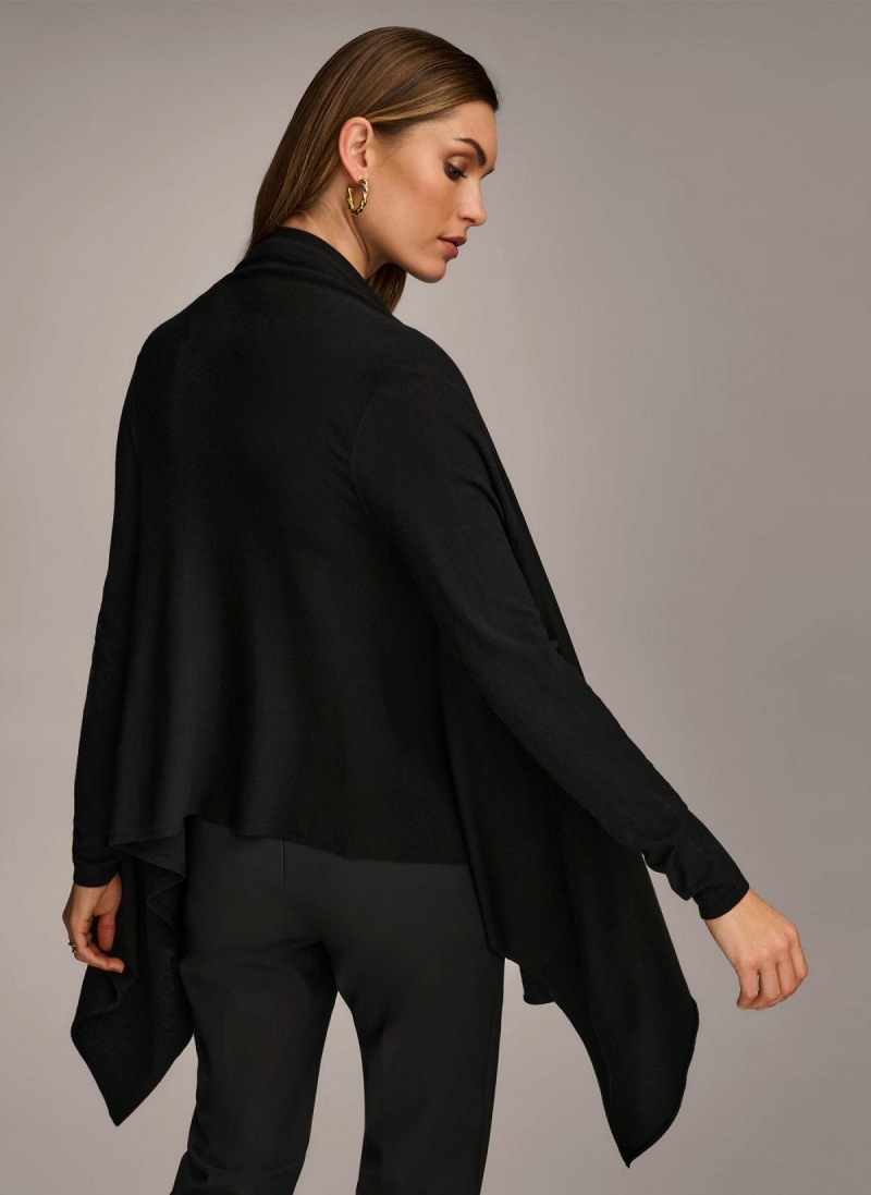 Donna Karan Long Sleeve Drape Cardigan Sweaters and Tops Black | NZ_DK64286