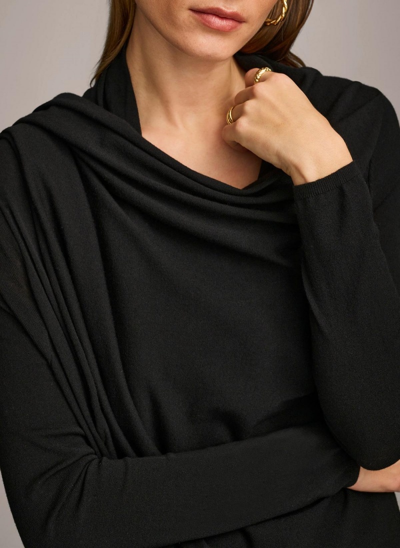 Donna Karan Long Sleeve Drape Cardigan Sweaters and Tops Black | NZ_DK64286