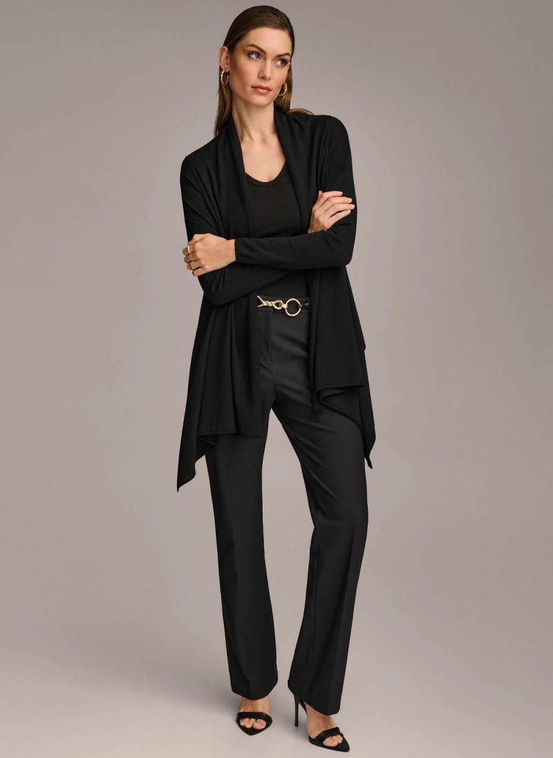 Donna Karan Long Sleeve Drape Cardigan Sweaters and Tops Black | NZ_DK64286