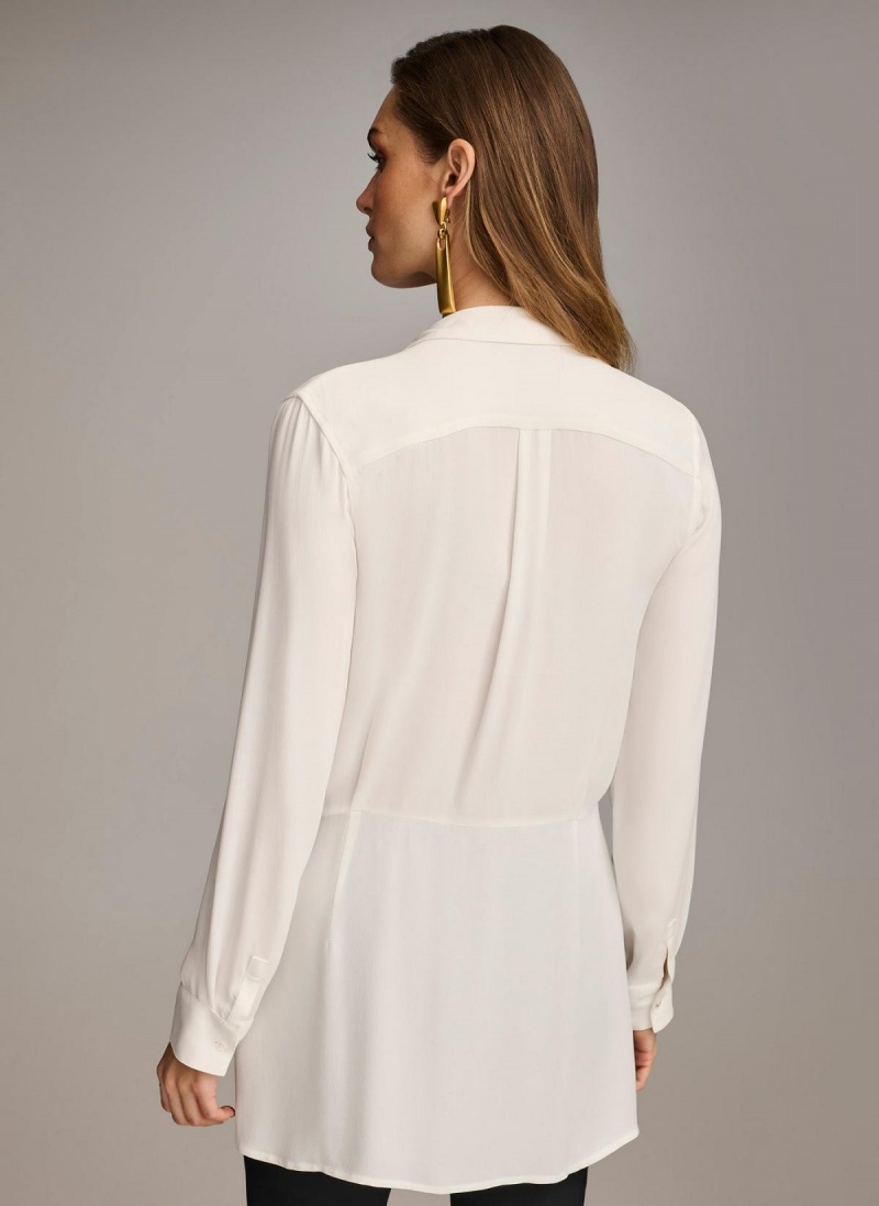 Donna Karan Long Sleeve High-low With Tie At Waist Sweaters and Tops Cream | NZ_DK99184